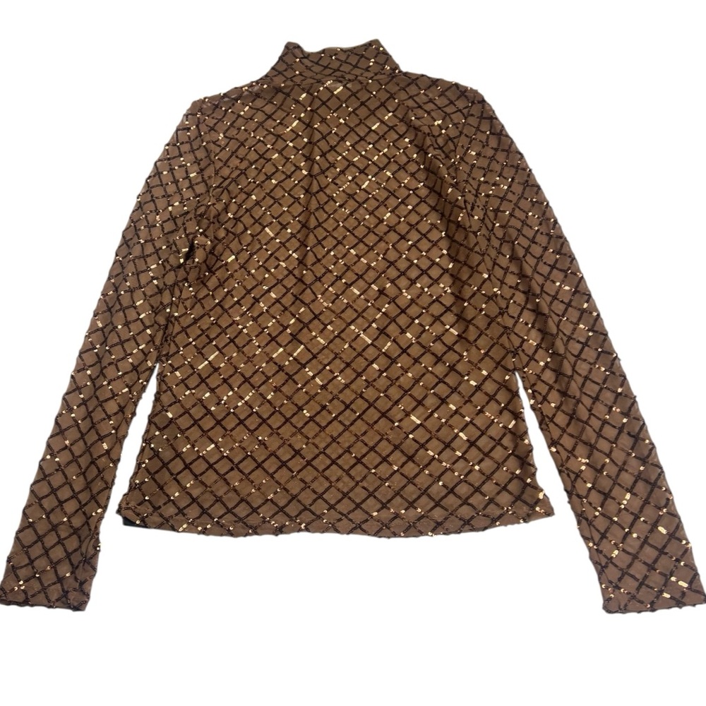 Anthropologie PILCRO Bronze Sequin Mesh Long Sleeve Turtleneck Top Medium NWT - Picture 14 of 16